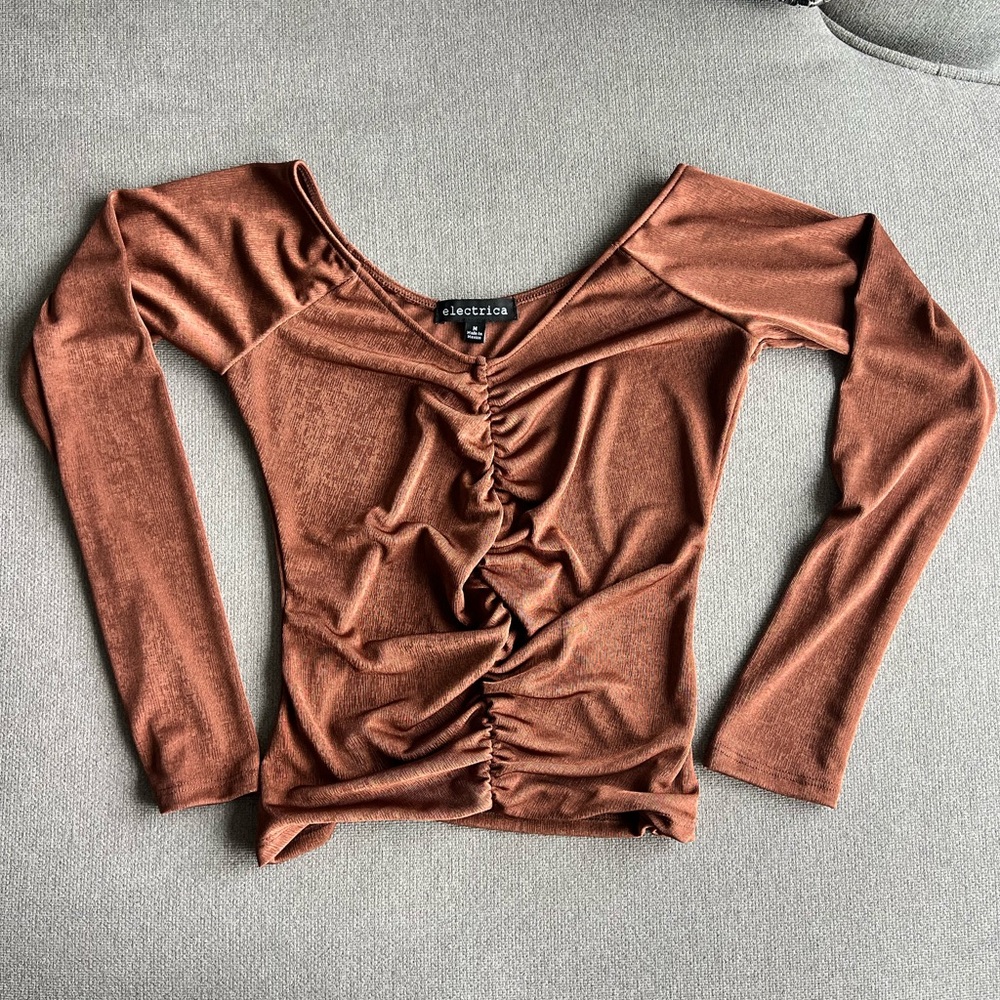 Electrica Copper Rust Ruched Long Sleeve Top
